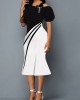 Skew Neck Color Block Short Sleeve Mermaid Dress