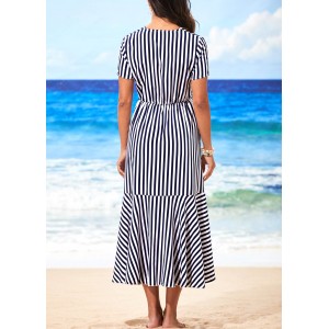 Single Breasted Stripe Print Color Block Dress