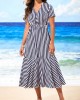 Single Breasted Stripe Print Color Block Dress