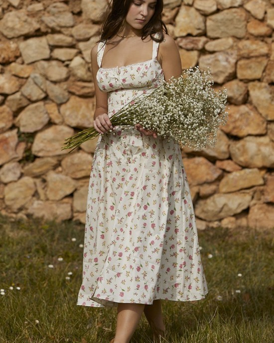 ROSE PRINT MIDI SUNDRESS