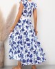 Ruffle Sleeve Floral Print Blue Lace Stitching Dress