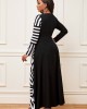 Geometric Print Long Sleeve Black Maxi Dress