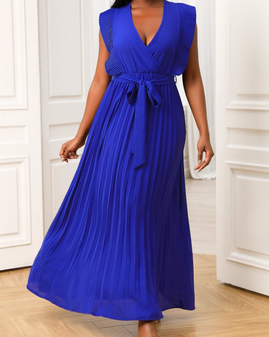 Royal Blue Ruffle Sleeve Belted Dress