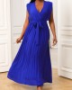 Royal Blue Ruffle Sleeve Belted Dress