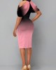 Ombre Bib Neck Cold Shoulder Pink Dress