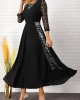 3/4 Sleeve Lace Patchwork Round Neck Dress