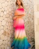 Flounce Rainbow Color Off Shoulder Maxi Dress