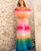 Flounce Rainbow Color Off Shoulder Maxi Dress