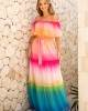 Flounce Rainbow Color Off Shoulder Maxi Dress