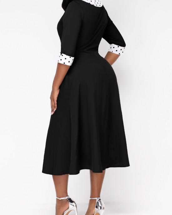 Faux Two Piece Polka Dot Black Dress