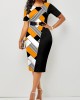 Geometric Print Round Neck Bodycon Dress