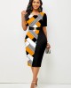 Geometric Print Round Neck Bodycon Dress