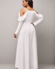 Strappy Cold Shoulder Decorative Button Flounce White Dress