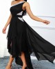 High Waist One Shoulder Asymmetric Hem Dress