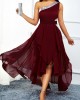 High Waist One Shoulder Asymmetric Hem Dress