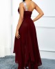 High Waist One Shoulder Asymmetric Hem Dress