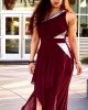 High Waist One Shoulder Asymmetric Hem Dress