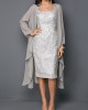 Open Front Cardigan and Tie Back Sleeveless Sheath Dress