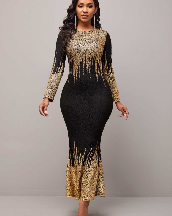 Gold Hot Stamping Round Neck Dress