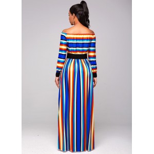 Off Shoulder Top and Rainbow Color Striped Skirt