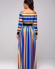 Off Shoulder Top and Rainbow Color Striped Skirt