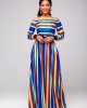 Off Shoulder Top and Rainbow Color Striped Skirt