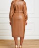 Belted Faux Leather Snap Button Dress