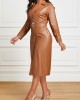 Belted Faux Leather Snap Button Dress