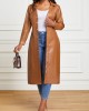 Belted Faux Leather Snap Button Dress