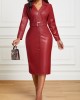 Belted Faux Leather Snap Button Dress