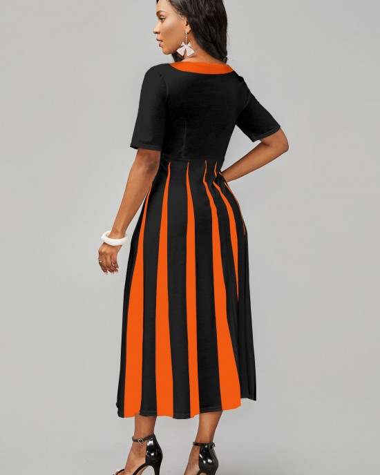 Short Sleeve Striped Flat Collar Dress