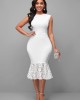 White Shawl and Sleeveless Lace Patchwork Dress