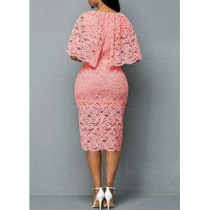 Light Pink Half Sleeve Overlay Embellished Lace Dress