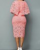 Light Pink Half Sleeve Overlay Embellished Lace Dress