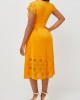 Floral Design Double Side Pockets Orange V Neck Dress