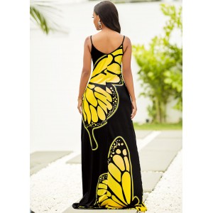 Butterfly Print Spaghetti Strap Maxi Dress