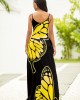 Butterfly Print Spaghetti Strap Maxi Dress