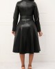 Faux Leather Belted Boat Neck Dress