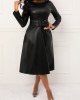 Faux Leather Belted Boat Neck Dress