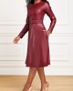 Faux Leather Belted Boat Neck Dress