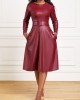 Faux Leather Belted Boat Neck Dress