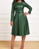 Faux Leather Belted Boat Neck Dress