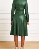 Faux Leather Belted Boat Neck Dress