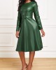 Faux Leather Belted Boat Neck Dress