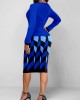 Geometric Print Bodycon Dress and Royal Blue Cardigan