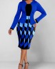 Geometric Print Bodycon Dress and Royal Blue Cardigan