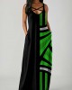 Spaghetti Strap Geometric Print Side Pocket Maxi Dress