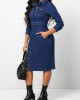 Pocket Belted Dark Blue Shirt Collar Bodycon Dress