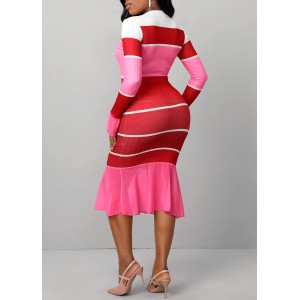 Peach Red Long Sleeve Top and Bodycon Skirt