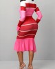 Peach Red Long Sleeve Top and Bodycon Skirt